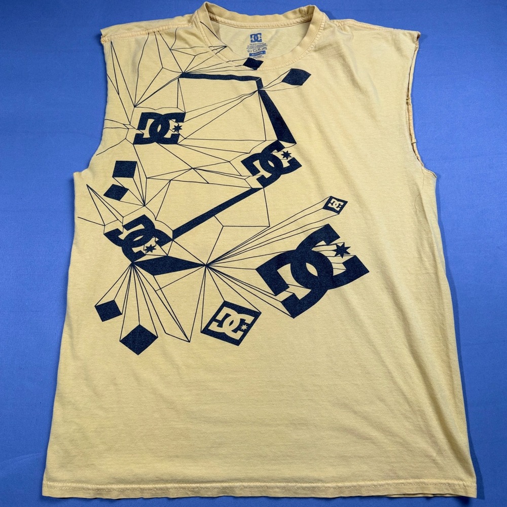 DC Geometric Logo Sleeveless Muscle‎ T-Shirt Top Yellow XL